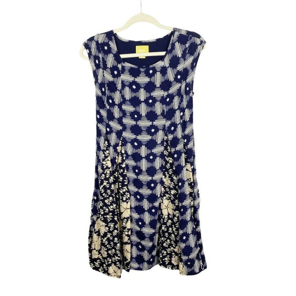 Anthropologie Maeve Indiga Mixed Print Swing Dress Blue White Size XS Womens